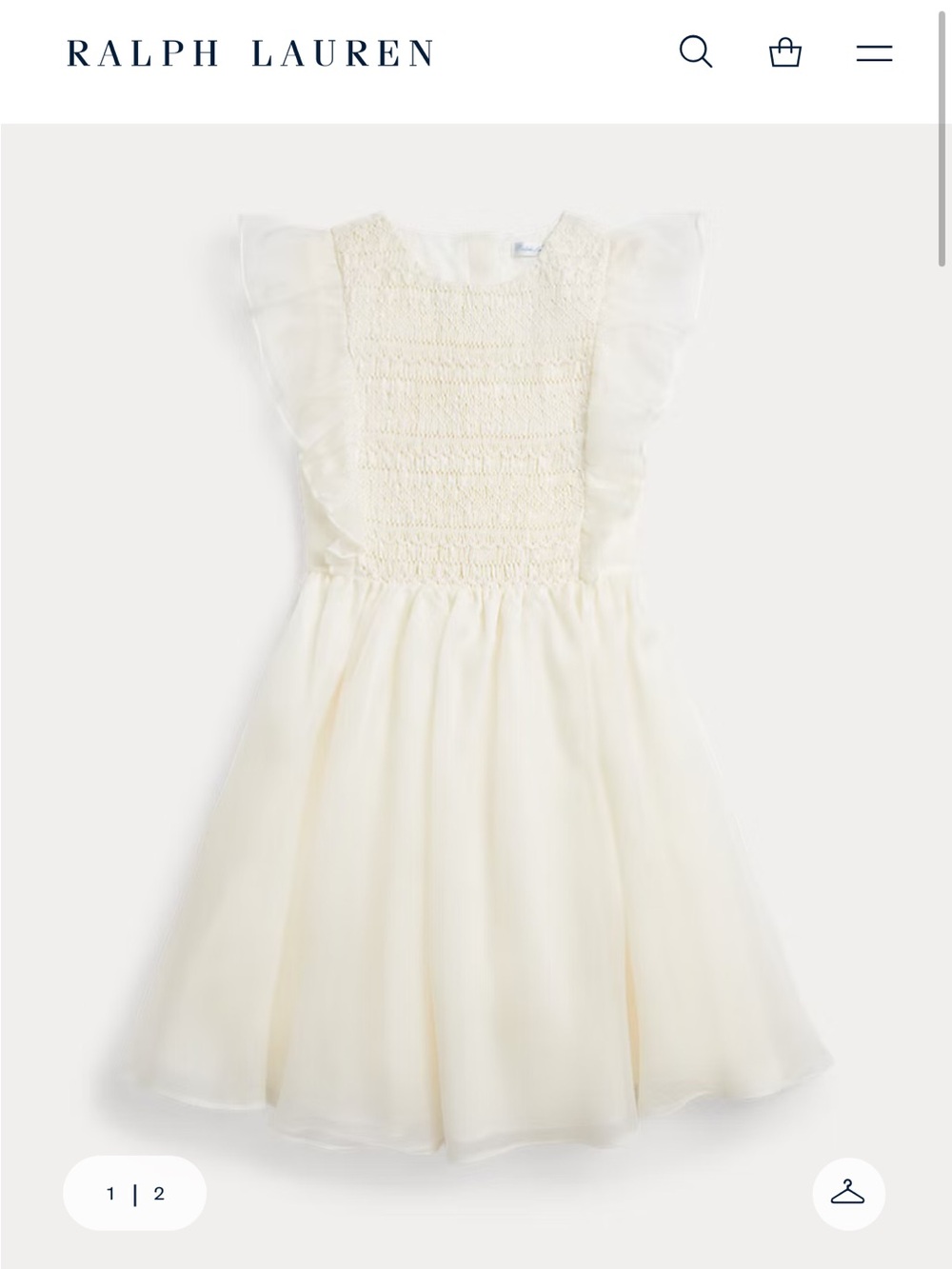 Polo Ralph Lauren Smocked Mulberry Silk Flutter Sleeve Cream Luxury Dress, 6X